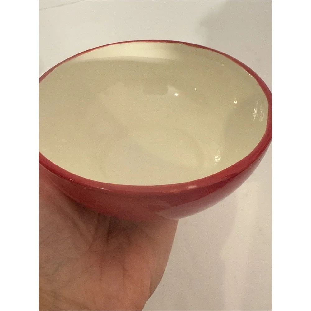 Lidded Bowl‎ Red and White w/ Tulips-Trinket/Serving/Sugar Bowl-Signed-Textured